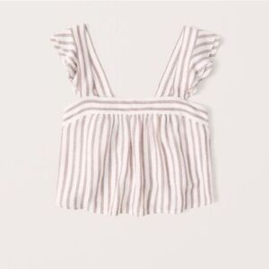 Abercrombie & Fitch Striped Linen Ruffle Tank Top